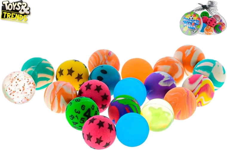 Set de 20 mingi săltărețe colorate 2,5 cm în plasă