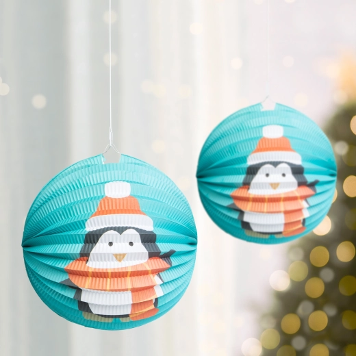 Lampion de hârtie de Crăciun cu pinguin, 25 cm