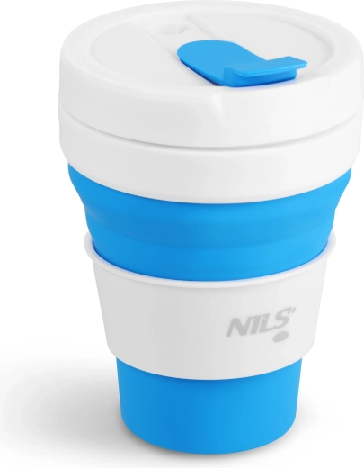Cană de călătorie pliabilă din silicon NILS Camp 475 ml albastră