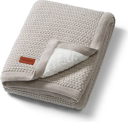 Pătură din bumbac Babyono cu căptușeală din fleece sherpa 75 × 100 cm, gri