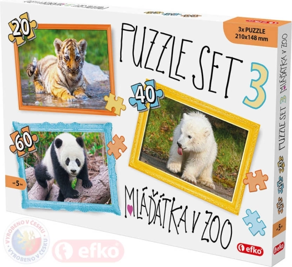 Puzzle EFKO 3în1 pui de animale la zoo 21 × 15 cm