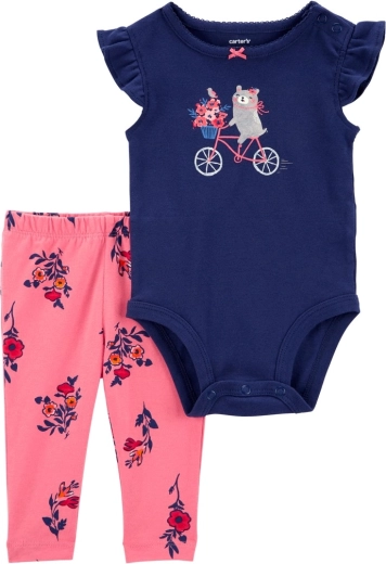 Set Carter’s din 2 piese: body cu mânecă scurtă și colanți, bleumarin, model bicicletă, pentru fetiță