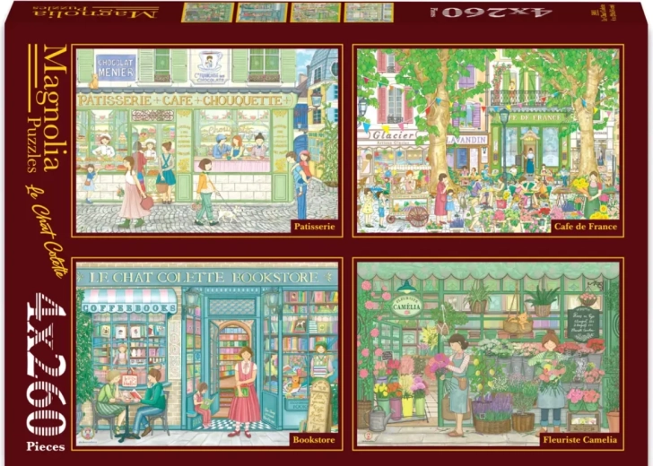Puzzle Magnolia – cofetărie, cafenea, librărie și florărie (4×260 piese)