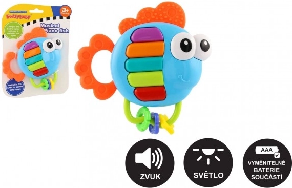 Zornăitoare muzicală și jucărie de dentiție peștișor cu lumină și sunet, 14 × 14 cm, de la 3 luni