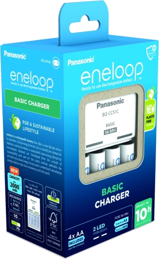 Încărcător Panasonic Eneloop EKO BQ-CC51 + baterii reîncărcabile AAA (4 buc.)