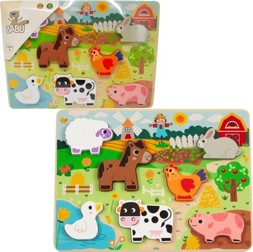 Babu puzzle din lemn cu piese de încastrat Mica fermă