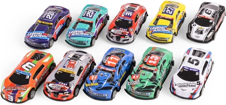 Set de mașini de curse metalice în tub 1:64 – 10 buc
