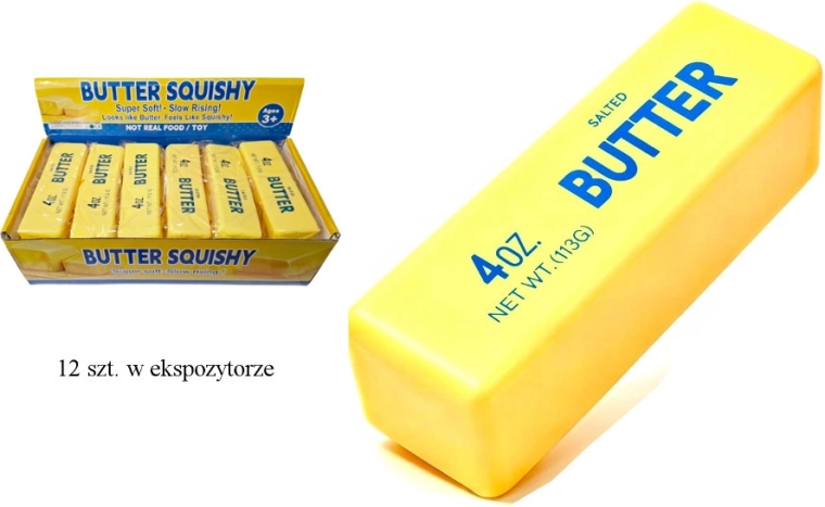 Jucărie antistres de strâns (squishy) în formă de unt, galbenă, 13 cm
