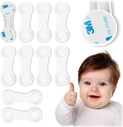 Blocaje de siguranță pentru dulapuri RICOKIDS pentru copii, alb, set de 10 bucăți