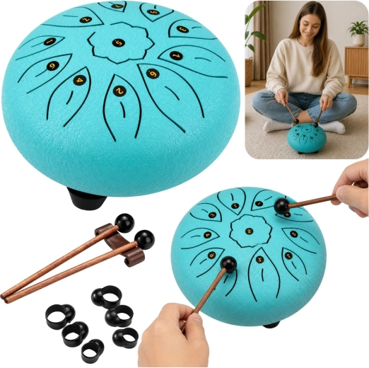 Tobă cu limbi din oțel cu 11 tonuri pentru meditație, yoga și musicoterapie