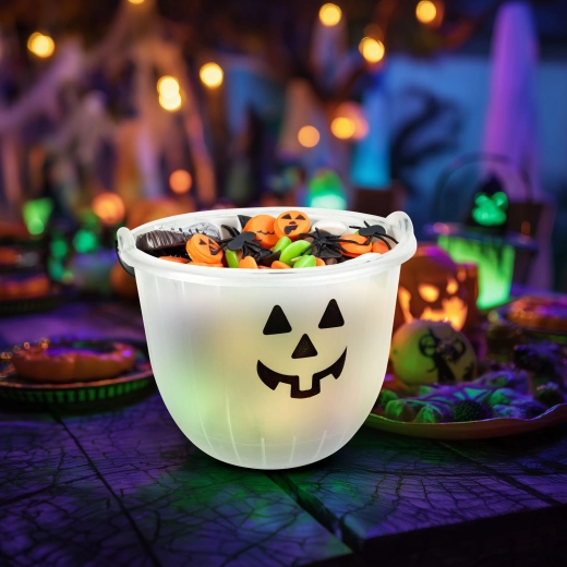 Găleată decorativă de Halloween cu motiv de dovleac sau fantomă - 1 bucată