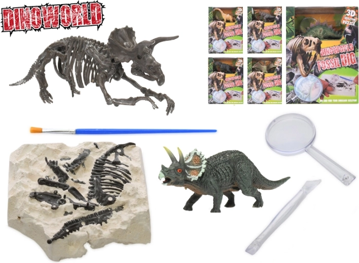 Dinoworld dinozaur 12 cm cu fosilă în ipsos – set paleontologic pentru copii