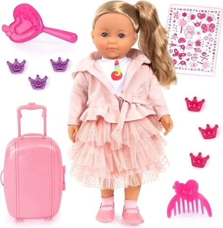 Păpușa elegantă BAYER Charlene 46 cm cu troler de călătorie și accesorii