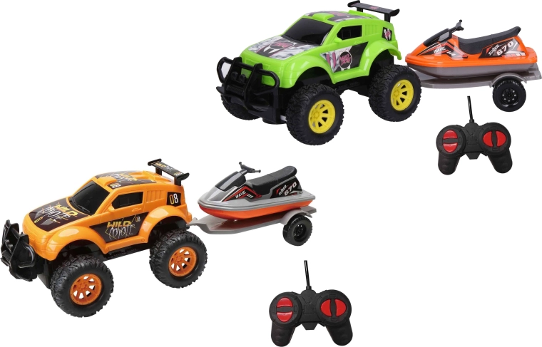 Mașină de teren RC cu jet ski pe remorcă