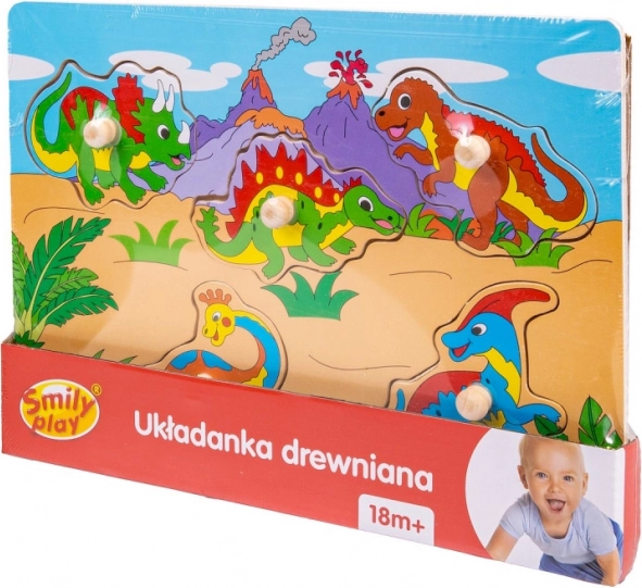 Puzzle din lemn cu dinozauri și mânere