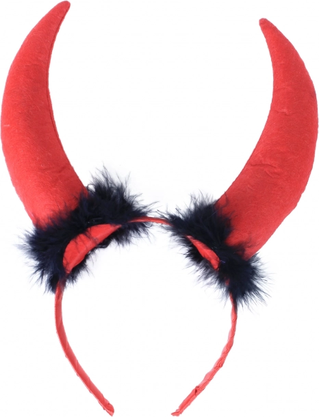 Coarne de diavol maxi cu pene pe bandă satinatã