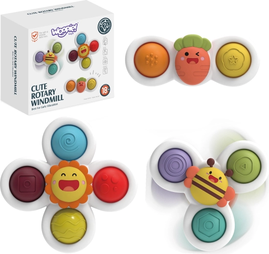 Woopie Baby spinner 3 în 1 – jucărie senzorială educativă, set 4× (în total 12 spinnere)