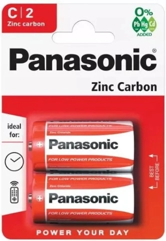 Baterii zinc-carbon PANASONIC R14 C, 1,5 V, 2 buc