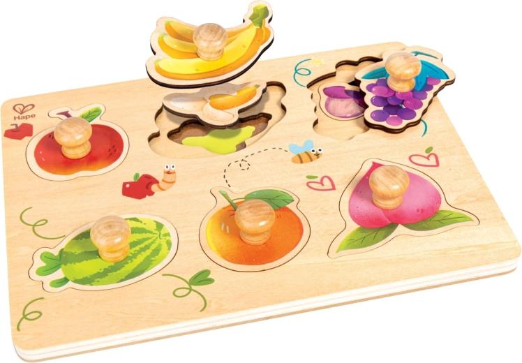 Puzzle din lemn stratificate cu fructe Hape cu mânere