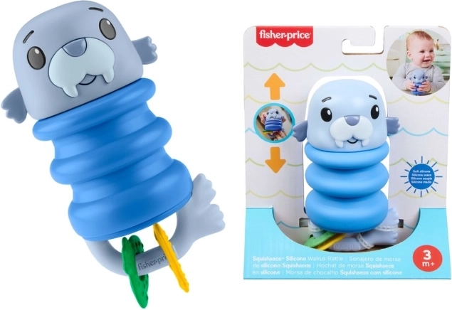 Zornăitoare senzorială pentru bebeluși cu focă și spirală din silicon FISHER-PRICE