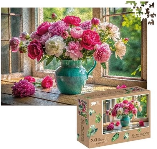 Puzzle din lemn Milliwood XXL „Fereastră înflorită” 500 de piese