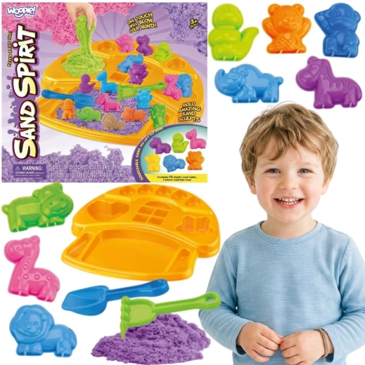 Woopie set de nisip kinetic cu forme de animale și tavă