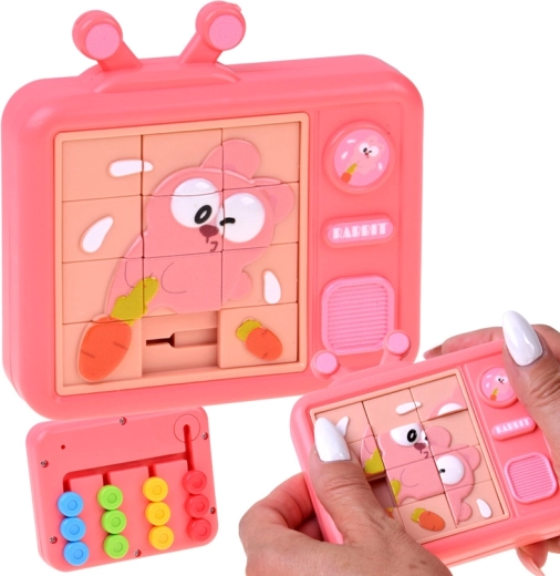 Puzzle senzorial față-verso cu iepuraș – puzzle glisant și labirint colorat - 1 bucată