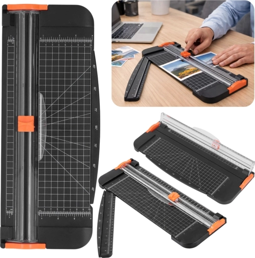 Trimmer manual pentru hârtie A3 cu lamă culisantă și riglă rabatabilă