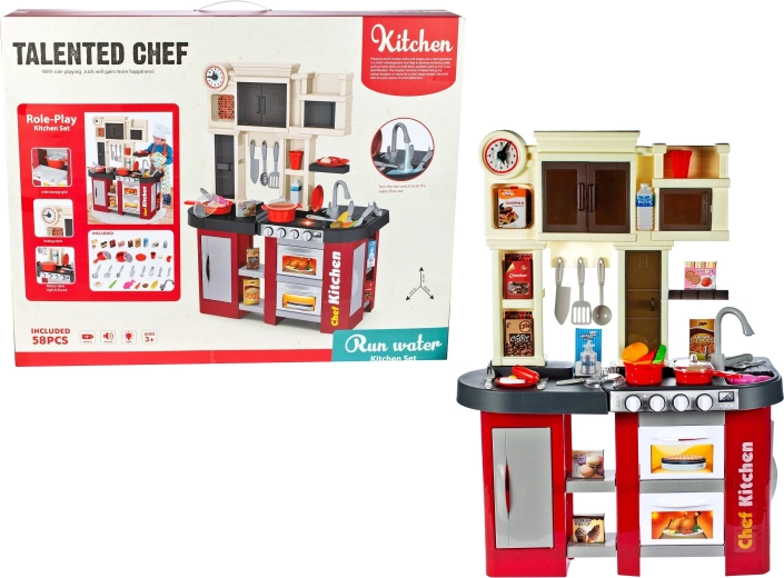 Bucătărie pentru copii cu chiuvetă și apă curentă, cu lumini și sunete