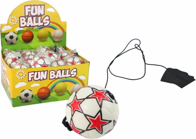 Minge de fotbal pe elastic yo-yo 6 cm – albă cu steluțe