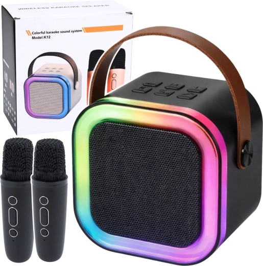 Set karaoke wireless cu LED și două microfoane