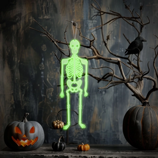Decorațiune suspendată fosforescentă de Halloween, schelet, 32 × 11 cm