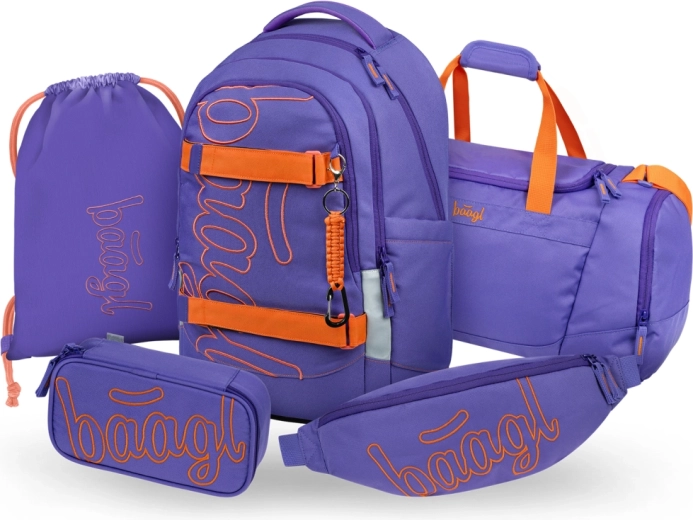 Baagl set școlar 5 piese Skate Max Orange – rucsac, penar, săculeț, geantă sport și borsetă