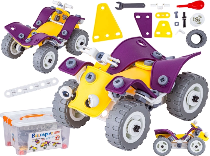 Set de construcție elastic 4în1, 100 de piese (mașină de formula, ATV, elicopter, avion)