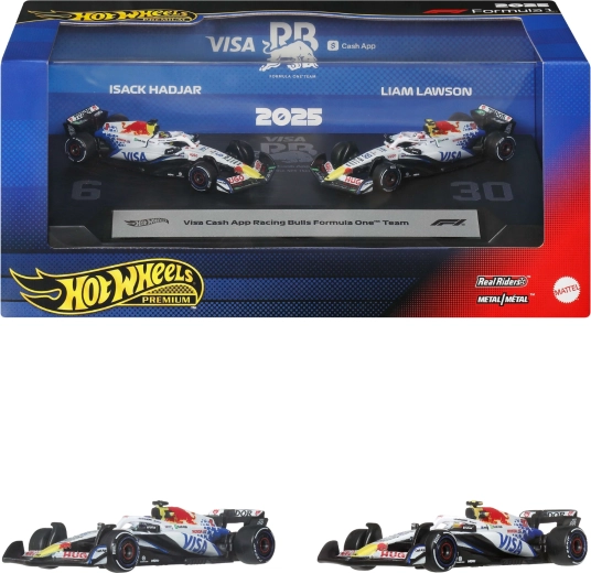 Hot Wheels Premium Formula 1 VCARB – set de monoposturi metalice ale lui Liam Lawson și Isack Hadjar – 2 buc.