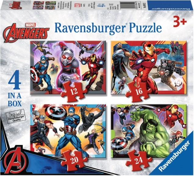 RAVENSBURGER Puzzle Avengers: Cei mai puternici eroi ai Pământului 4în1 (12,16,20,24 piese)