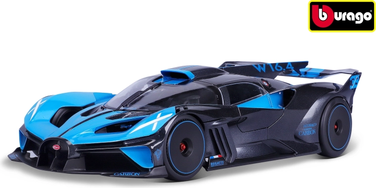 Model de mașină Bugatti Bolide la scara 1:18, negru metalizat și albastru