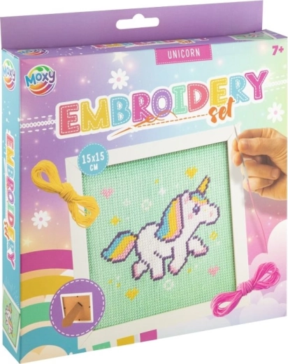 MOXY set de broderie în cruciuliță – unicorn