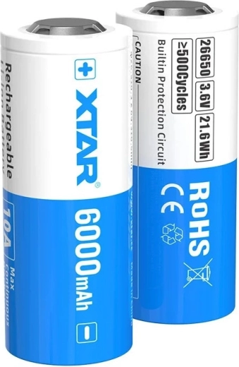 Acumulator Li-ion XTAR 26650 6000 mAh 3,6 V cu protecție - 1 bucată