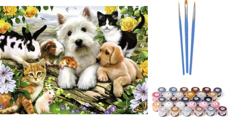 Pictură pe numere – Animale de companie pe pânză 30x20 cm