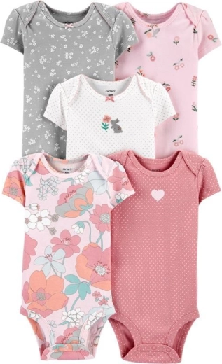 Body pentru fetițe Carter’s cu mânecă scurtă Floral Pink, set 5 buc, măr. 46 (PRE)