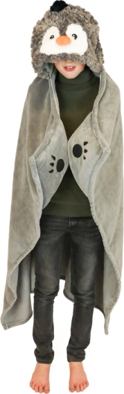 Cozy Noxxiez pătură călduroasă pentru copii cu glugă pinguin