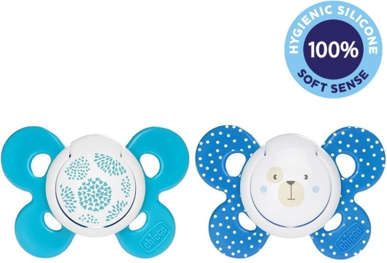Chicco suzetă Physio Comfort din silicon 6–16 luni, motive albastre, 2 buc