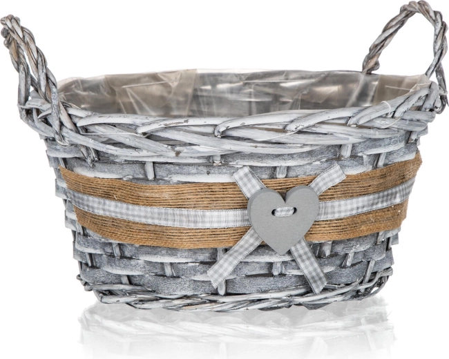 Coș rotund din nuiele cu mânere GRIS 25 × 12 cm, gri