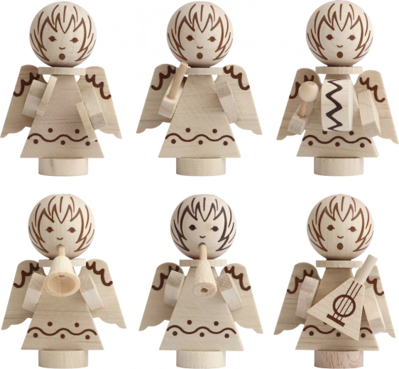 Detoa ornamente de Crăciun îngerași din lemn, set 6 buc