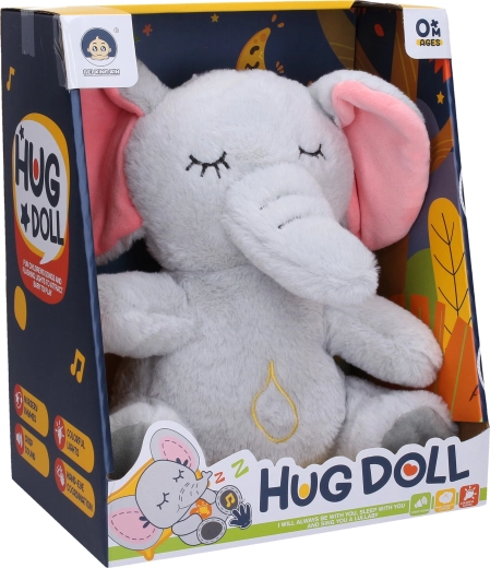 Elefant de pluș care „respiră”, cu efecte luminoase și sonore, 30 cm