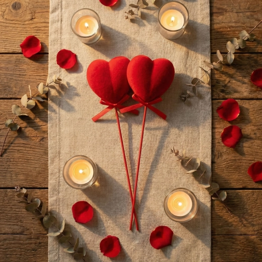Set de inimioare decorative din pluș, roșii, 2 bucăți