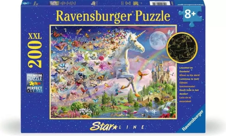 Puzzle fosforescent Ravensburger „Unicorn fluture” XXL, 200 de piese