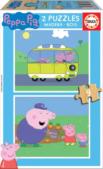 Puzzle din lemn Educa Purcelușa Peppa 2x9 piese