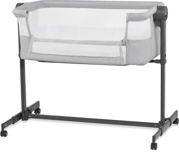 Pat de copil atașabil 2 în 1 Kinderkraft Nestee Up 2, gri deschis